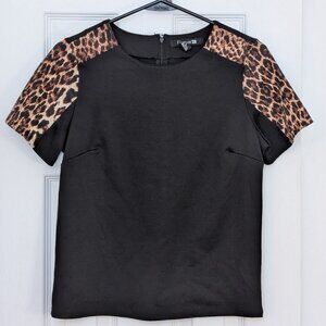 Forever 21 Indie Sleeze Black Structured Shirt, Leopard Sleeves, Small/Medium